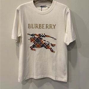 Burberry White Tee with Iconic Check Design